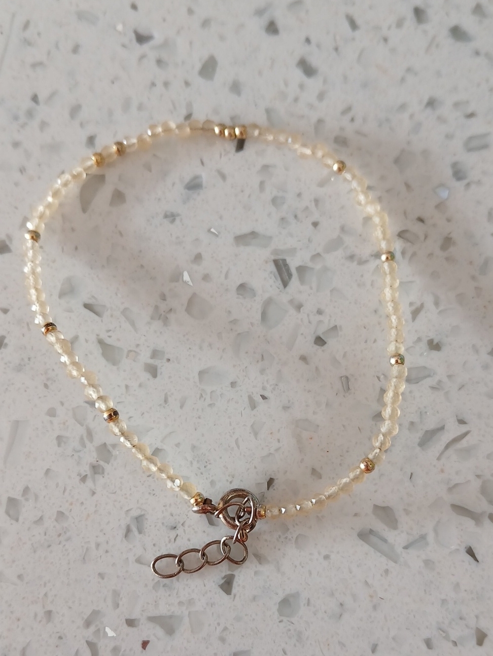 Delicate Cream Tourmaline Beaded Bracelet with Gold Accents
